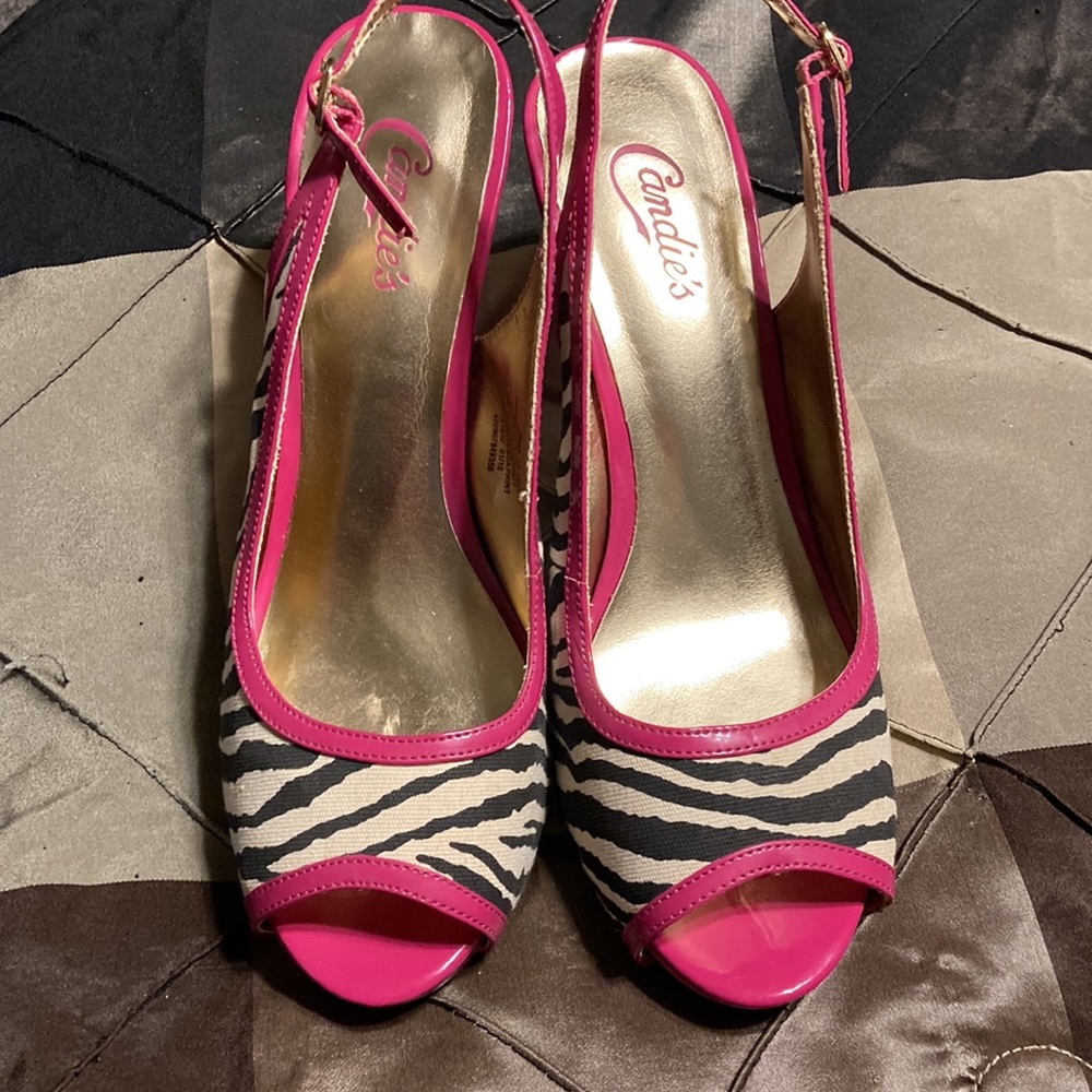 Candie’s zebra print heels Black white and pink size 10 - Picture 3 of 9